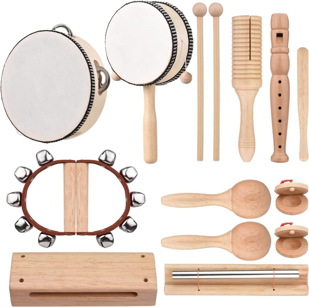 kit de instrumentos musicais montessorianos de madeira para estímulo sensorial e auditivo das crianças